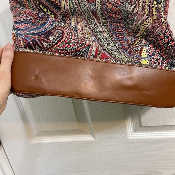 Talbots Paisley Cotton Leather Strap Purse Bag Pockets Pink Blue Spring Office - Picture 3 of 7